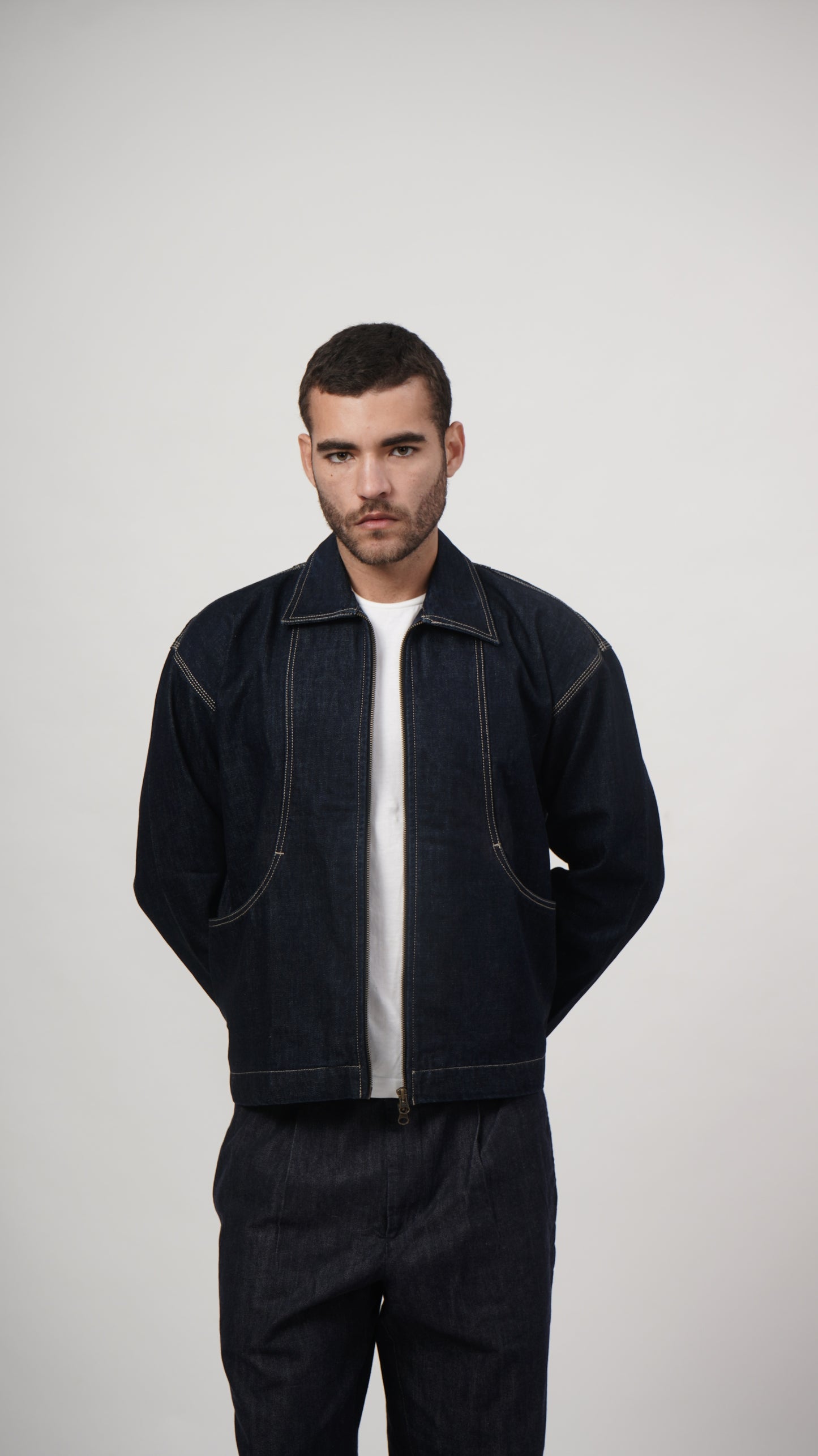 Arched Denim Jacket - Raw Wash Blue