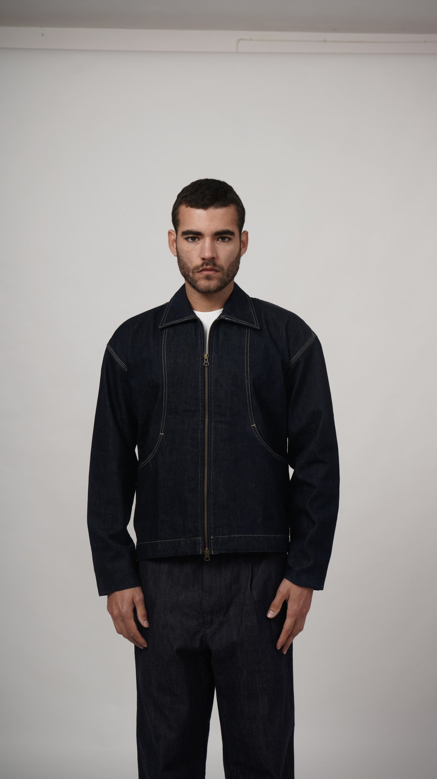 Arched Denim Jacket - Raw Wash Blue