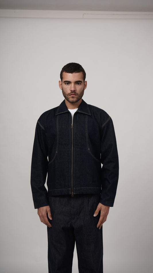 Arched Denim Jacket - Raw Wash Blue