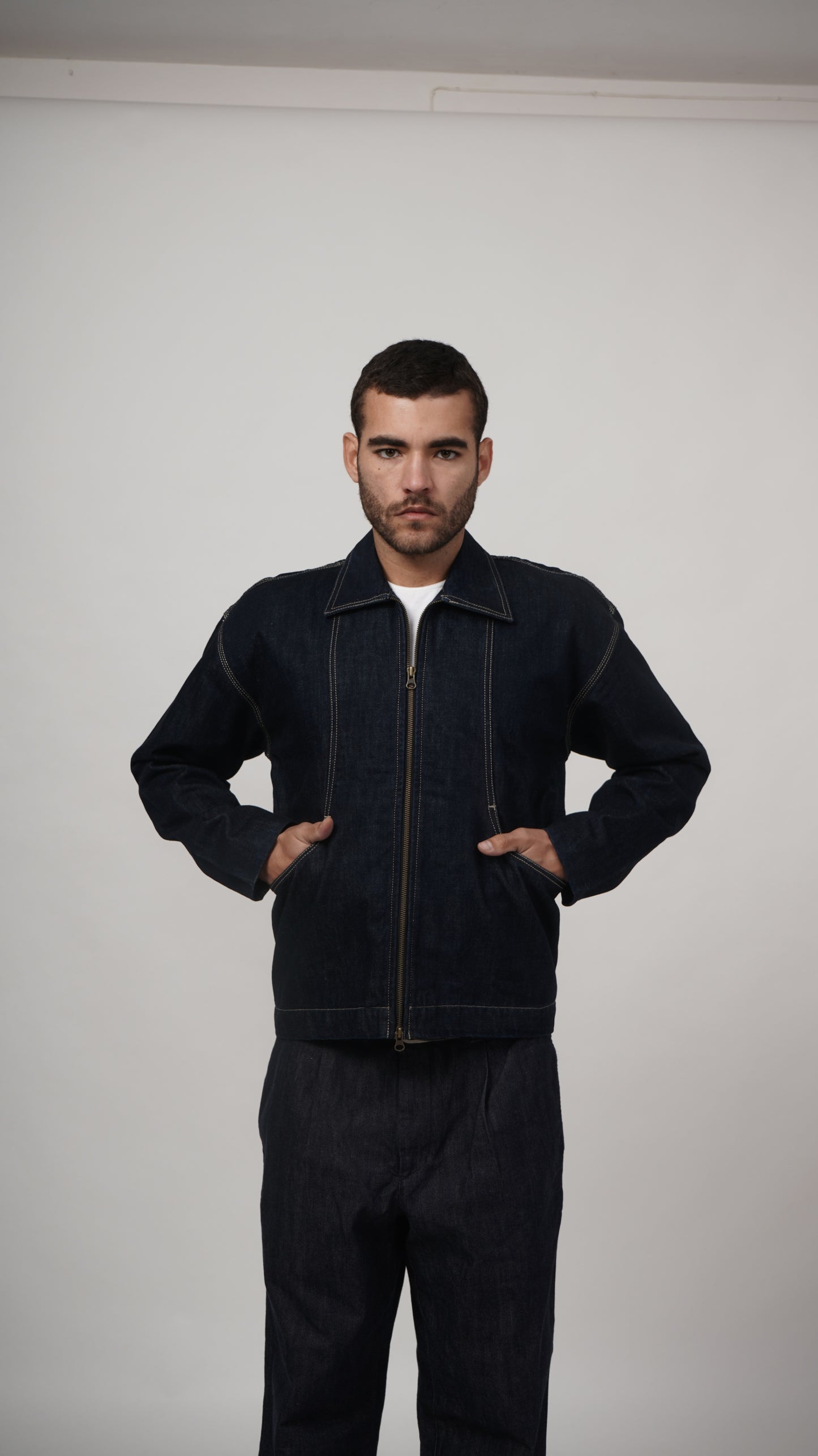 Arched Denim Jacket - Raw Wash Blue