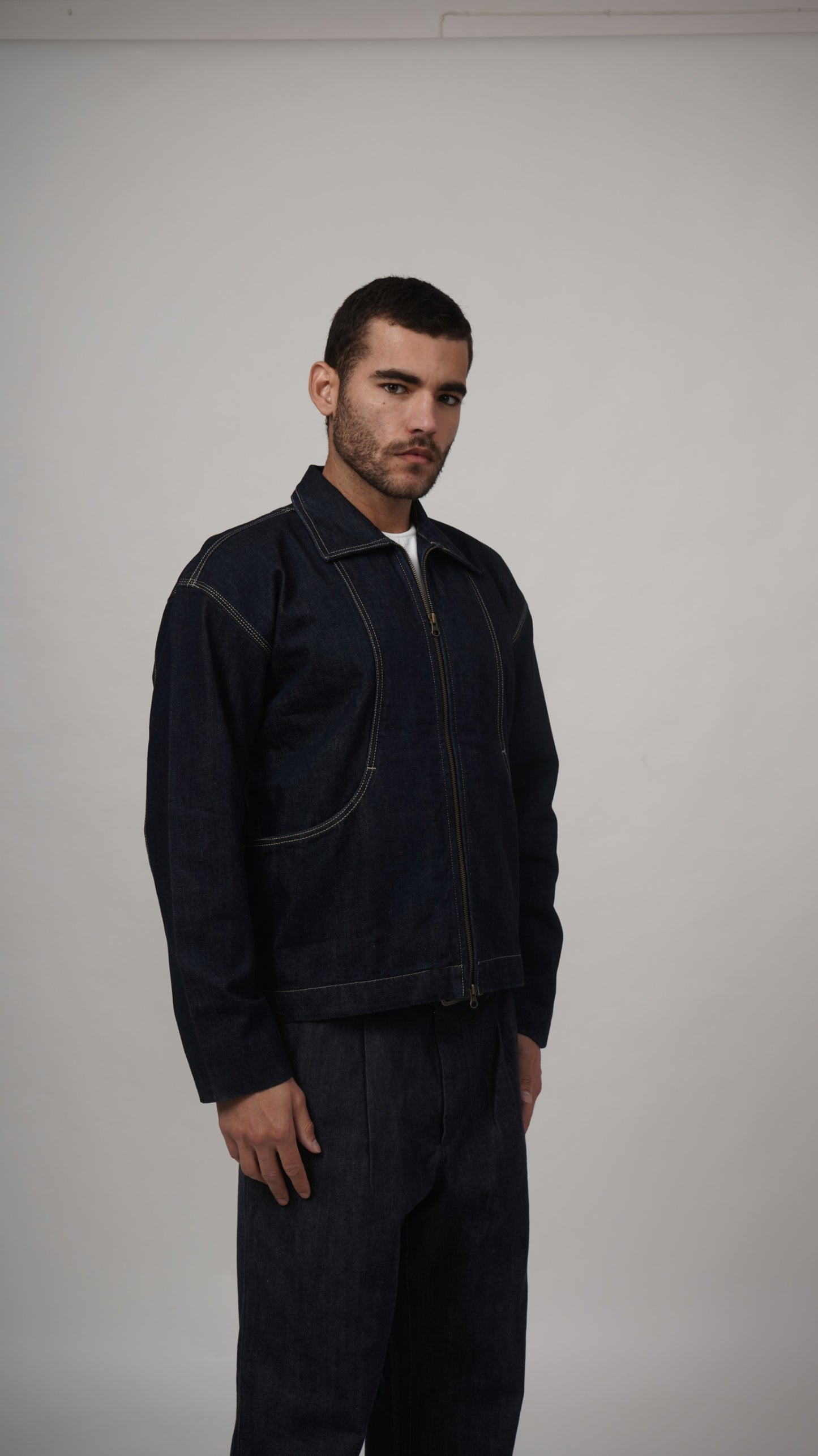 Arched Denim Jacket - Raw Wash Blue