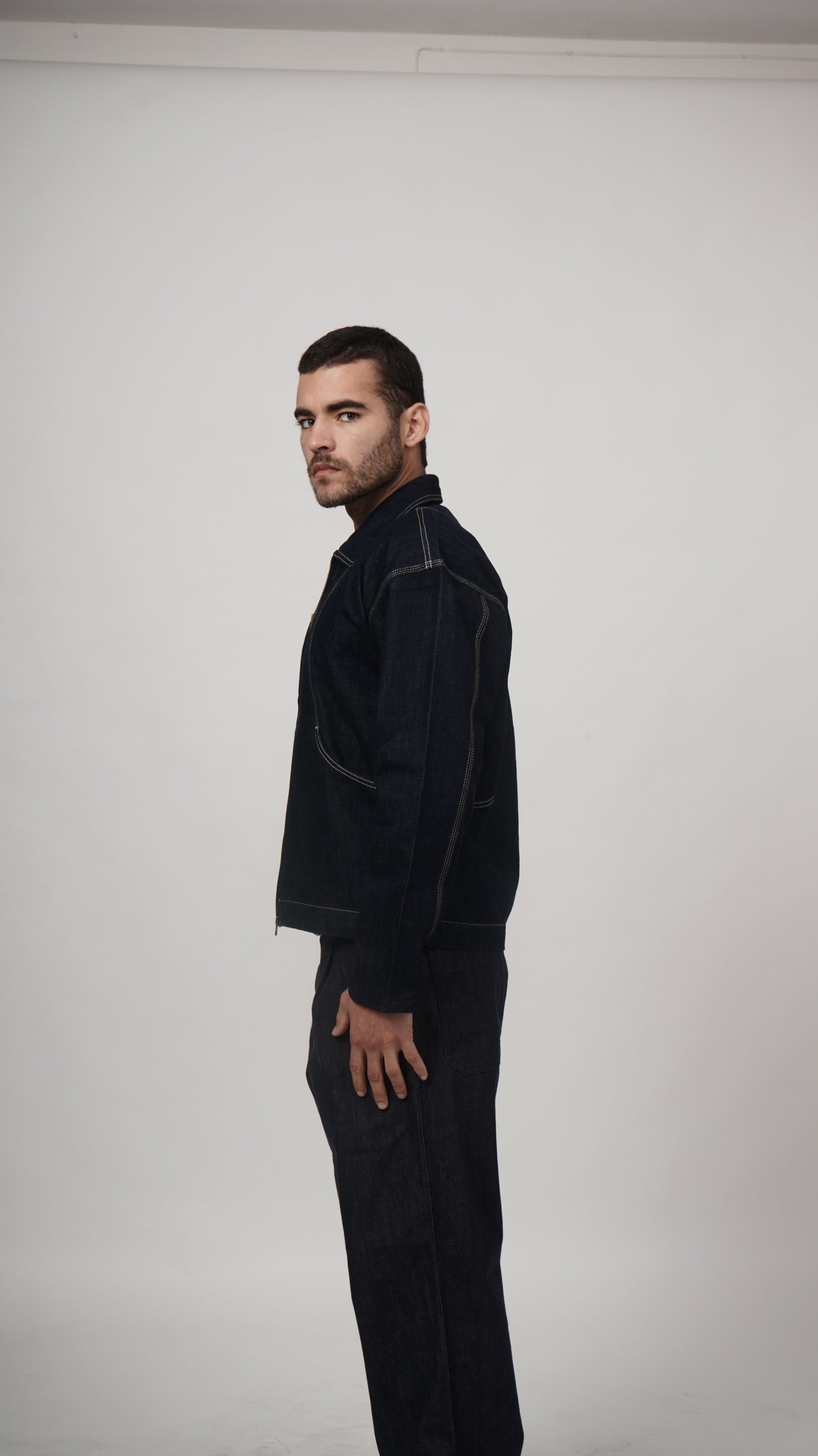Arched Denim Jacket - Raw Wash Blue