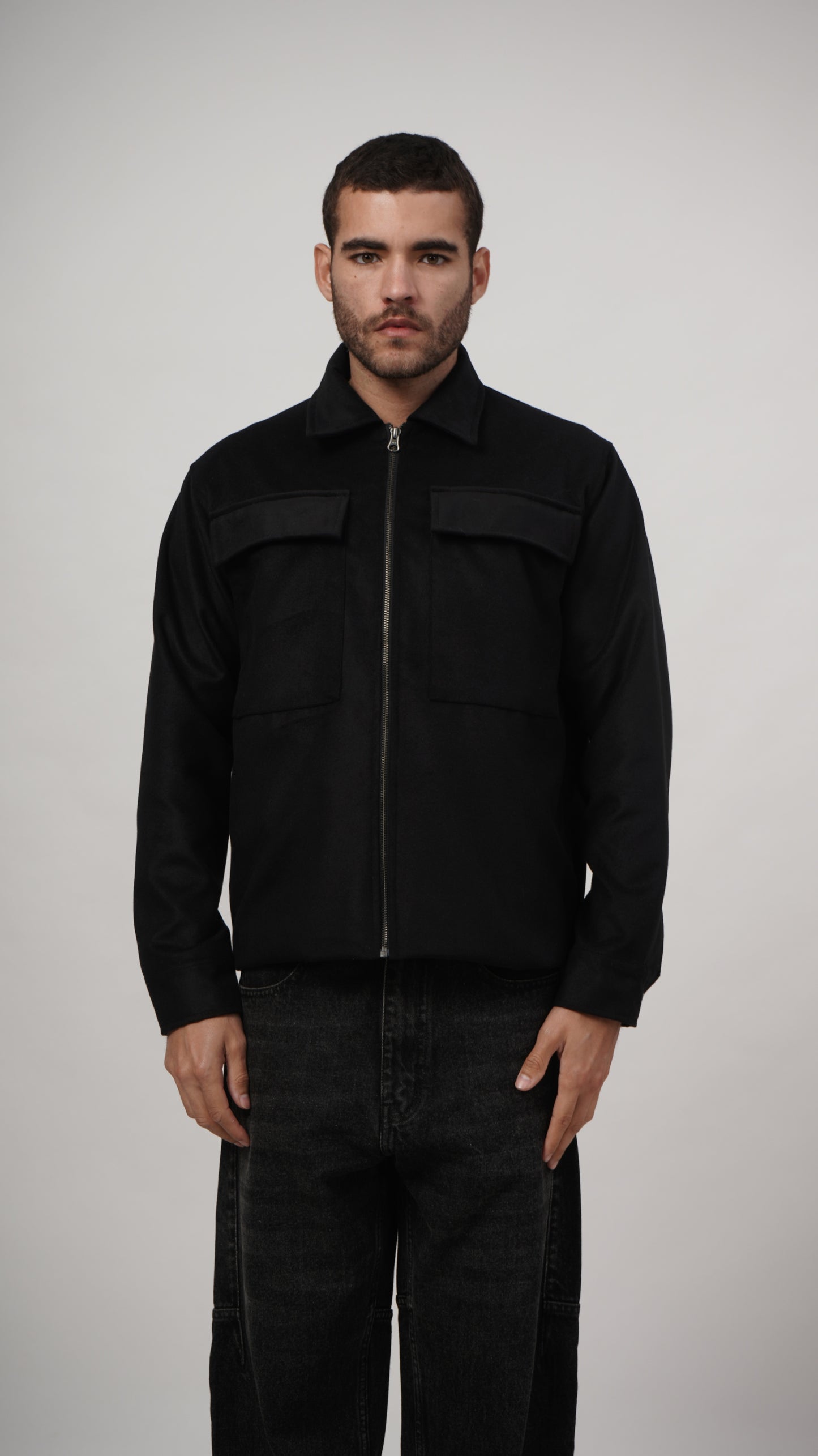 Relaxed Fit Tweed Jacket - Black