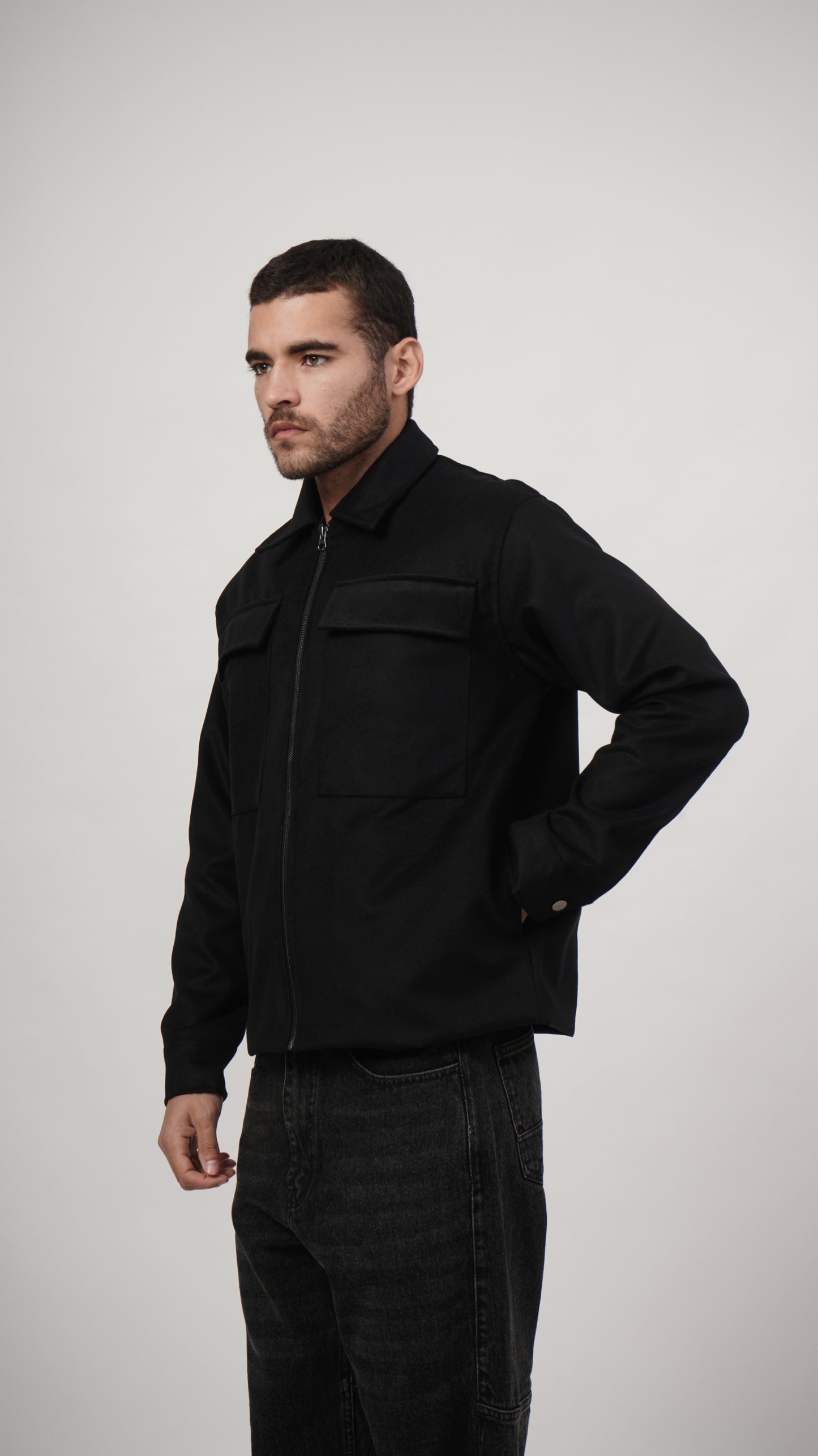 Relaxed Fit Tweed Jacket - Black