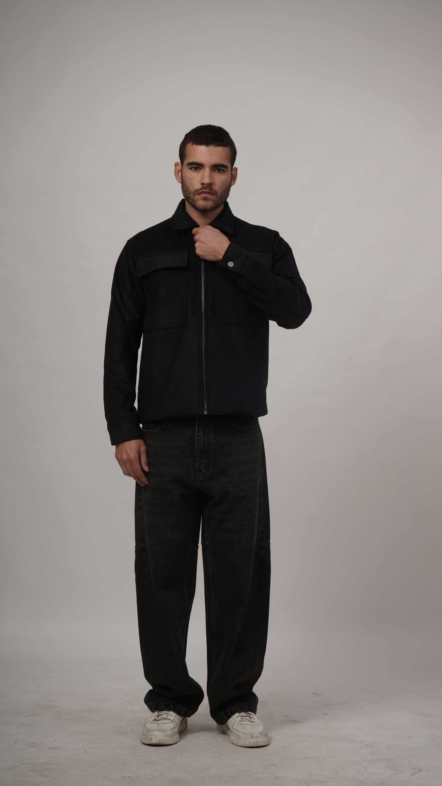 Relaxed Fit Tweed Jacket - Black