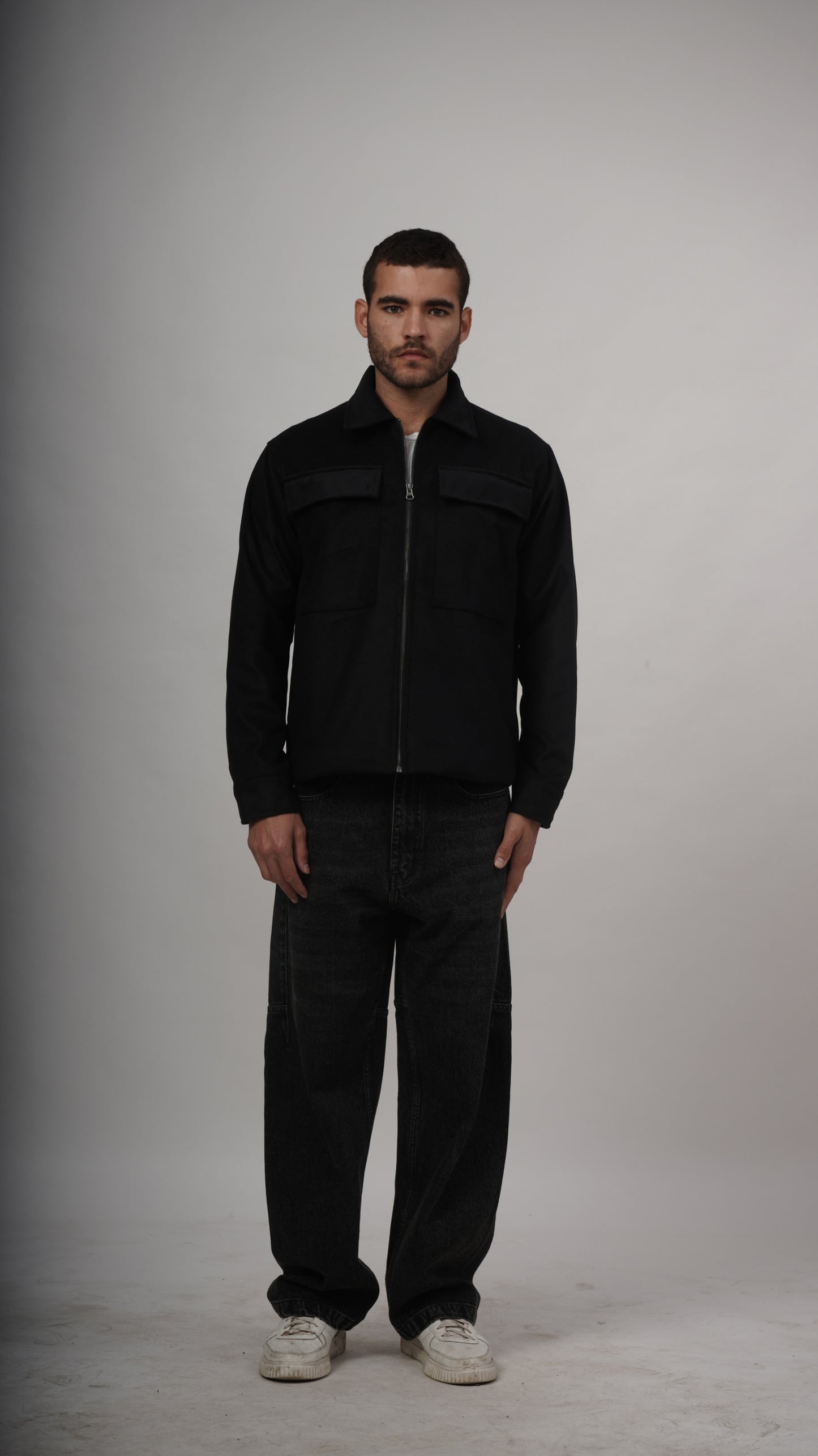 Relaxed Fit Tweed Jacket - Black