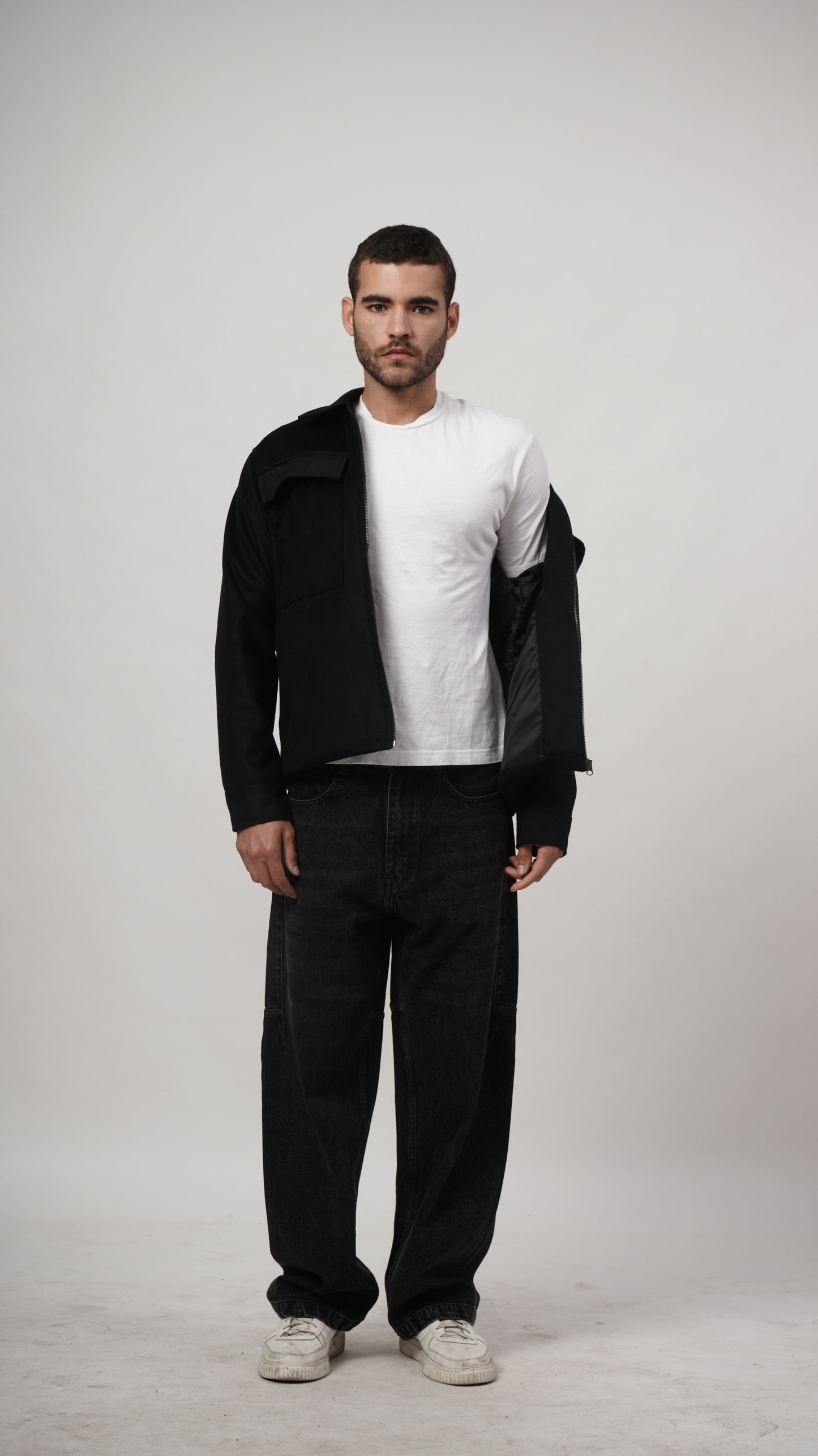 Relaxed Fit Tweed Jacket - Black