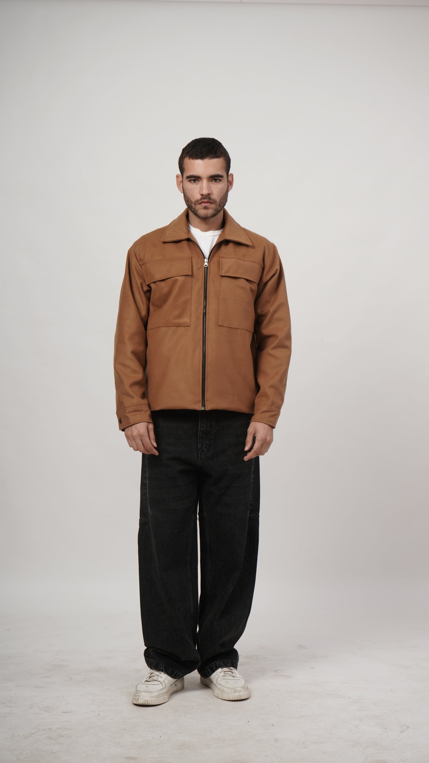 Relaxed Fit Tweed Jacket - Tan