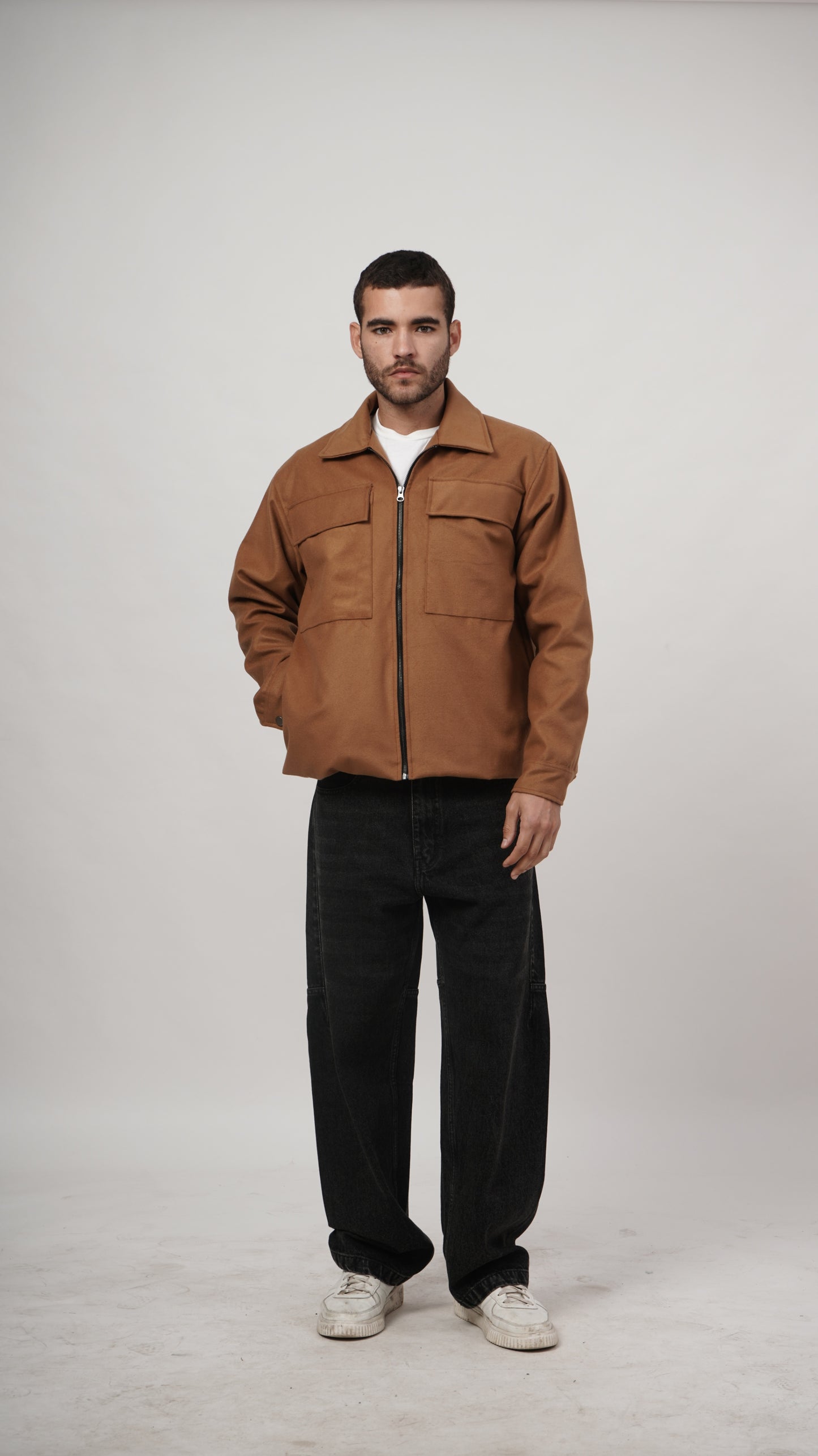 Relaxed Fit Tweed Jacket - Tan