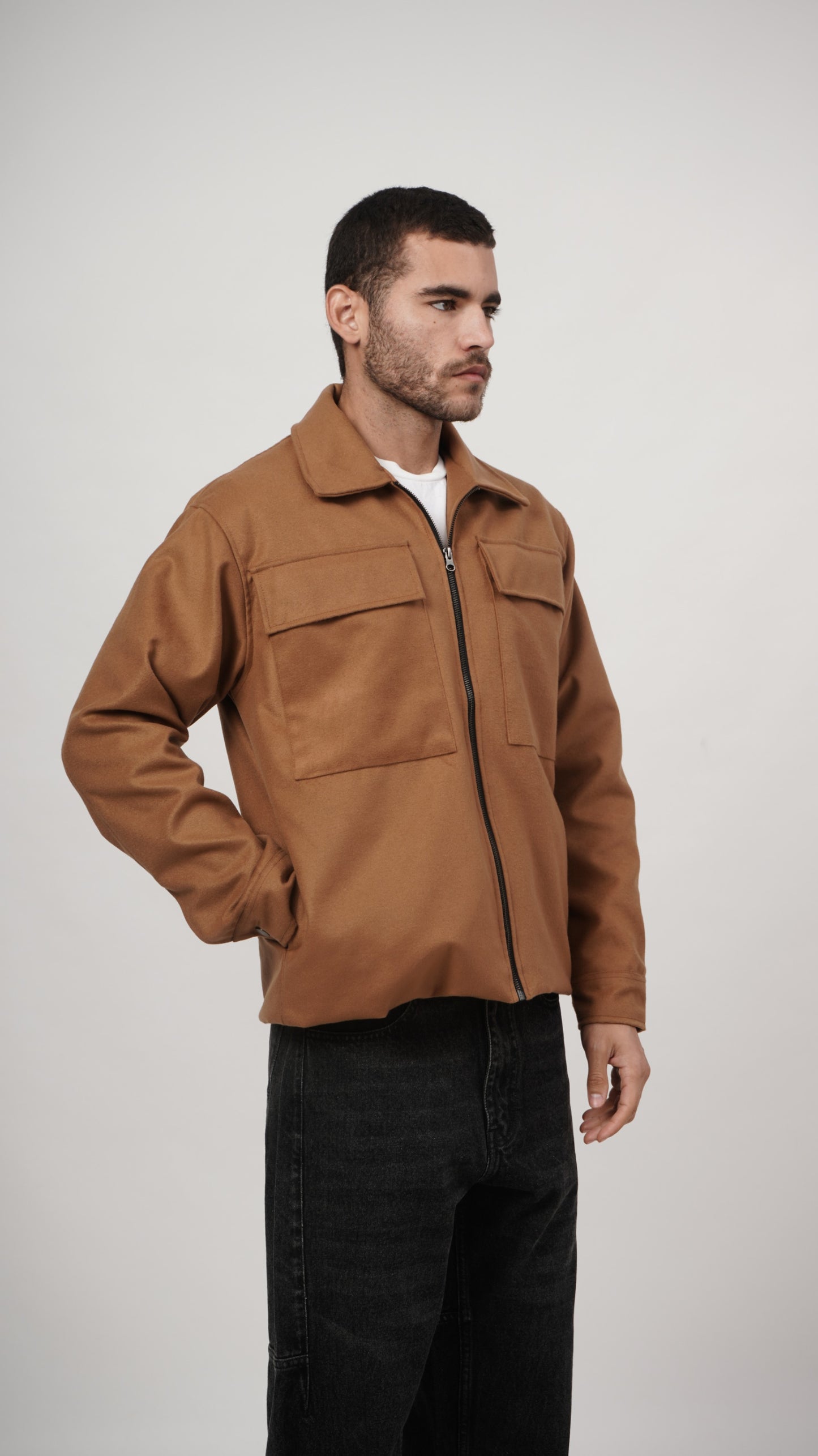 Relaxed Fit Tweed Jacket - Tan