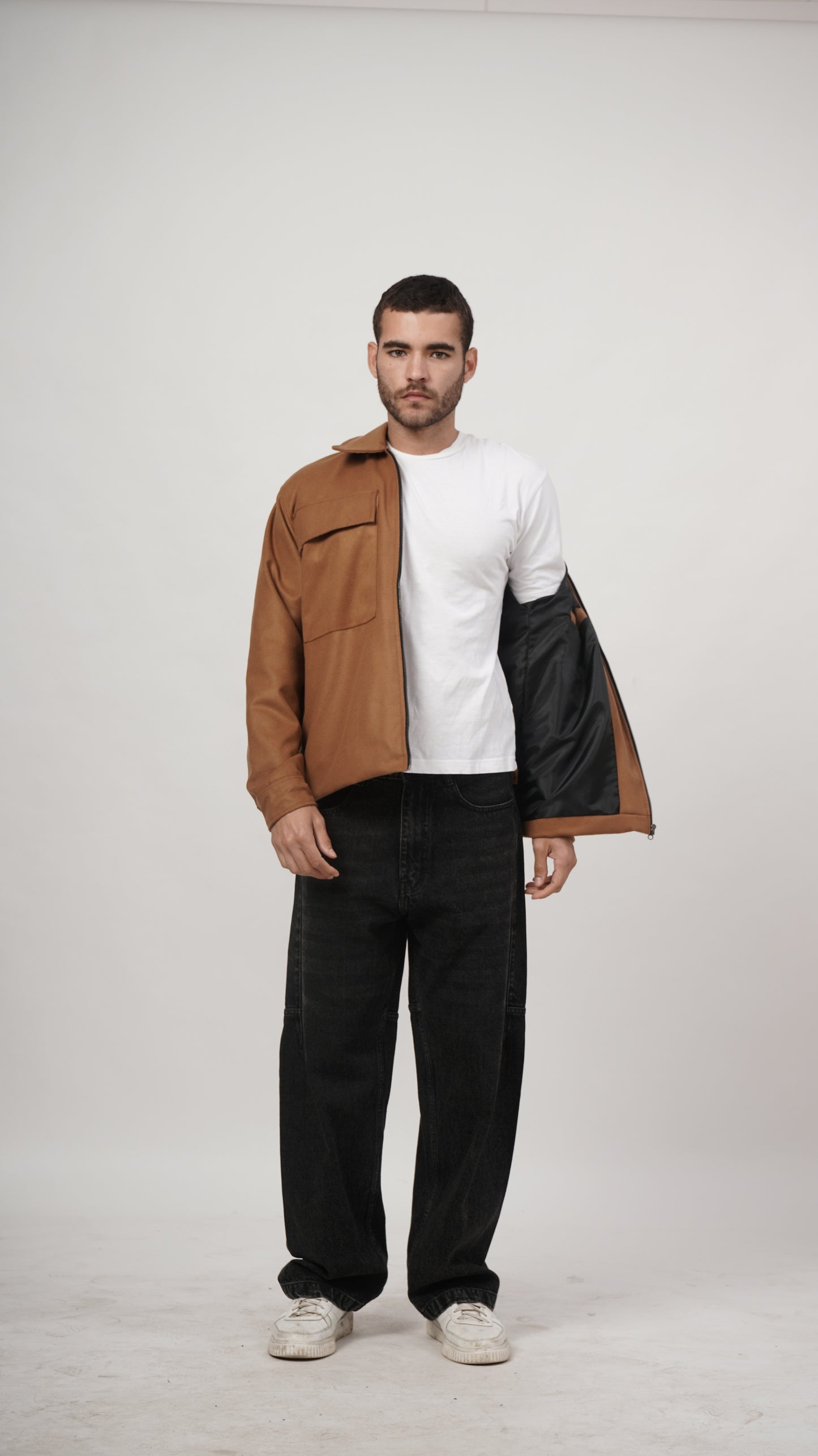 Relaxed Fit Tweed Jacket - Tan